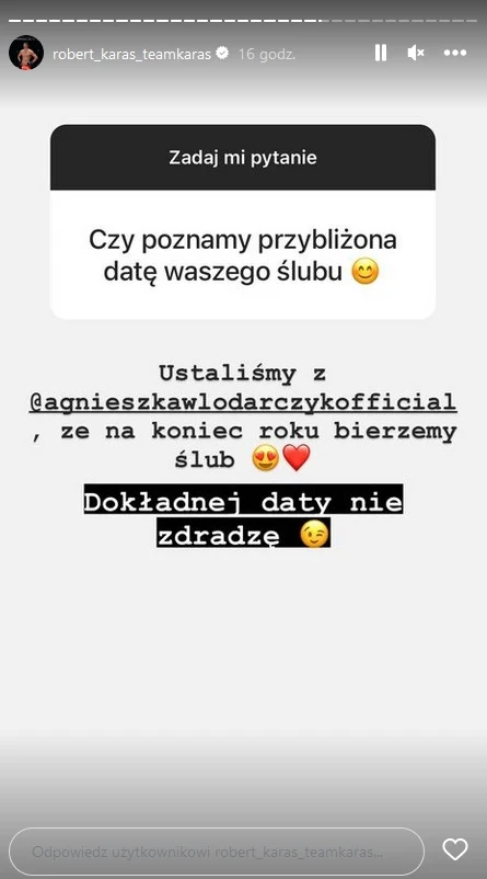 Robert Karaś o ślubie z Agnieszką Włodarczyk