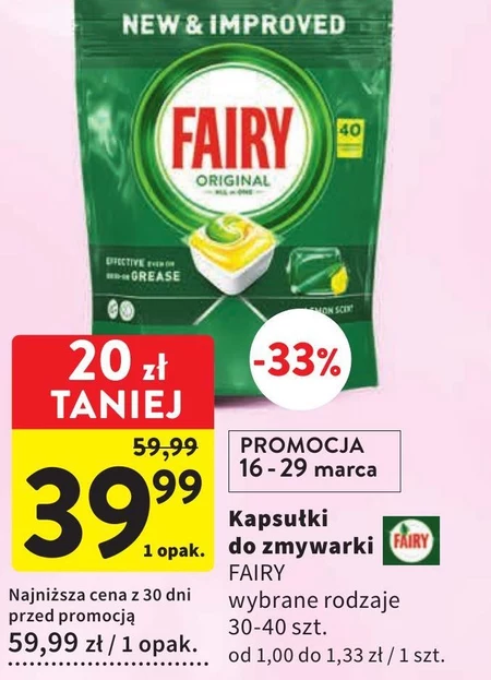 Fairy Original Cytryna Tabletki do zmywarki All In One, 40 kapsułek