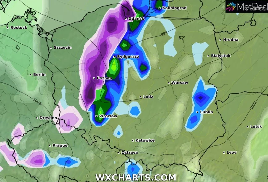 We wtorek Polska dostanie się pod wpływ rozległego niżu Flurin (źródło mapy:wxcharst.com) We wtorek Polska dostanie się pod wpływ rozległego niżu Flurin (źródło mapy:wxcharst.com)