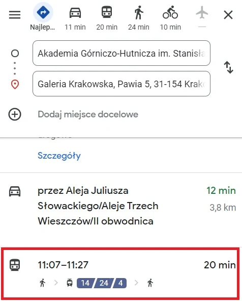 W Google Maps można sprawdzić, którym tramwajem lub autobusem dojedziemy najszybciej w pożądane miejsce. W Google Maps można sprawdzić, którym tramwajem lub autobusem dojedziemy najszybciej w pożądane miejsce.