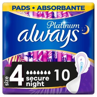 Always Platinum Secure Night (Rozmiar 4) Podpaski ze skrzydełkami, 10 sztuk - 2