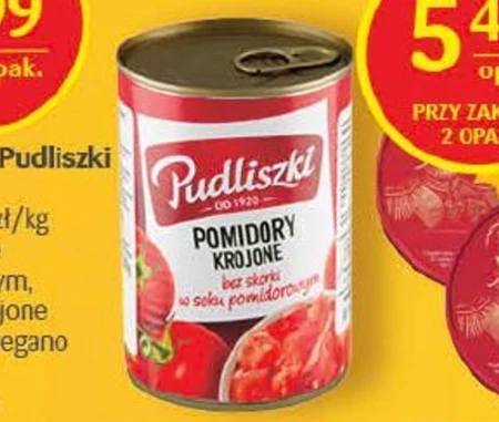 Pudliszki Pomidory krojone bez skórki w soku pomidorowym 400 g