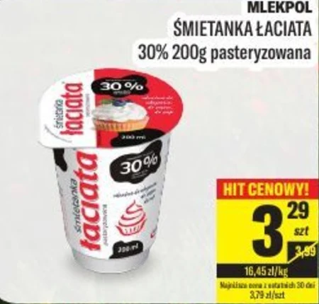 Łaciata Śmietanka pasteryzowana 30 % 200 ml