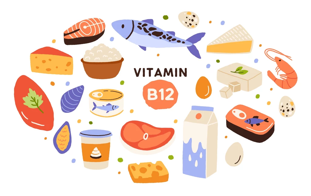 Najlepszym źródłem witaminy B12 są produkty pochodzenia zwierzęcego - mięso, jajka, nabiał i owoce morza.
