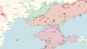 Na mapie zaznaczono punkt, gdzie miały spaść ukraińskie rakiety. To teren okupowany przez Rosję
