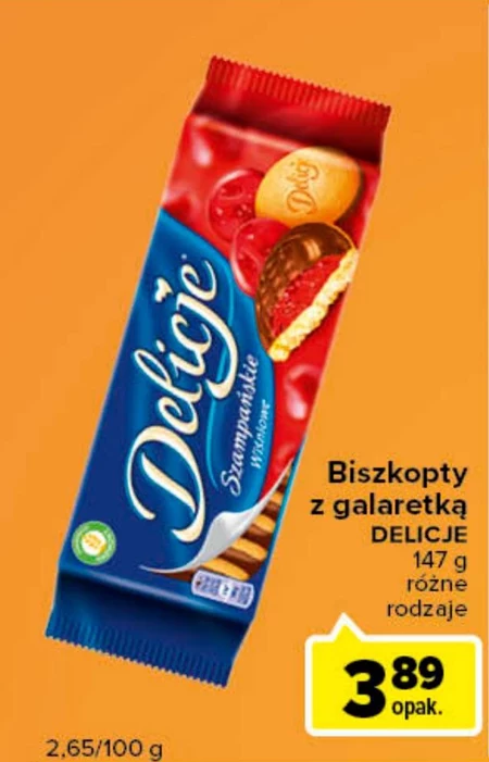 Delicje Szampańskie Biszkopty z galaretką wiśniową oblewane czekoladą 147 g