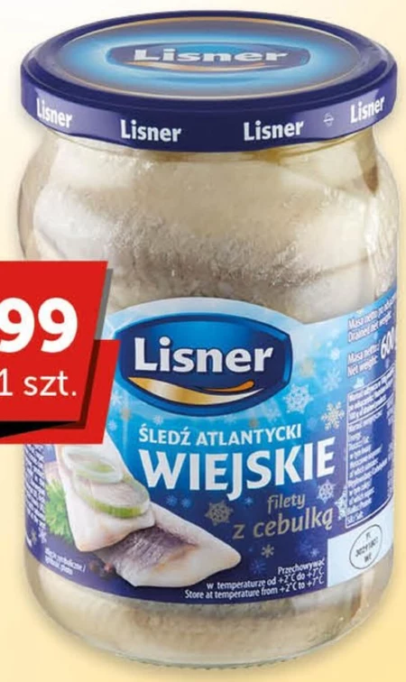 Lisner Śledź atlantycki Wiejskie filety z cebulką 600 g