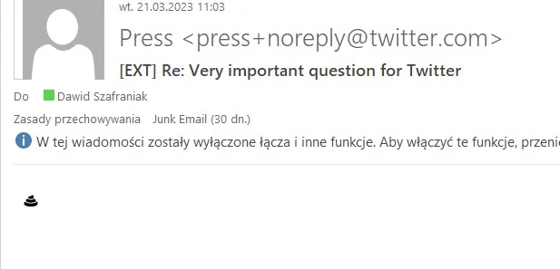 Twitter odpowiada kupą. Twitter odpowiada kupą.
