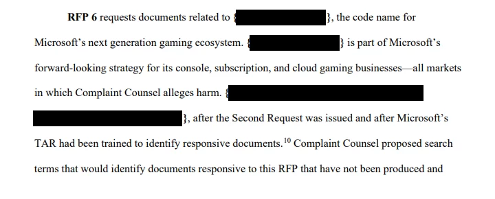 fragment dokumentu złożonego FTC przez Microsoft