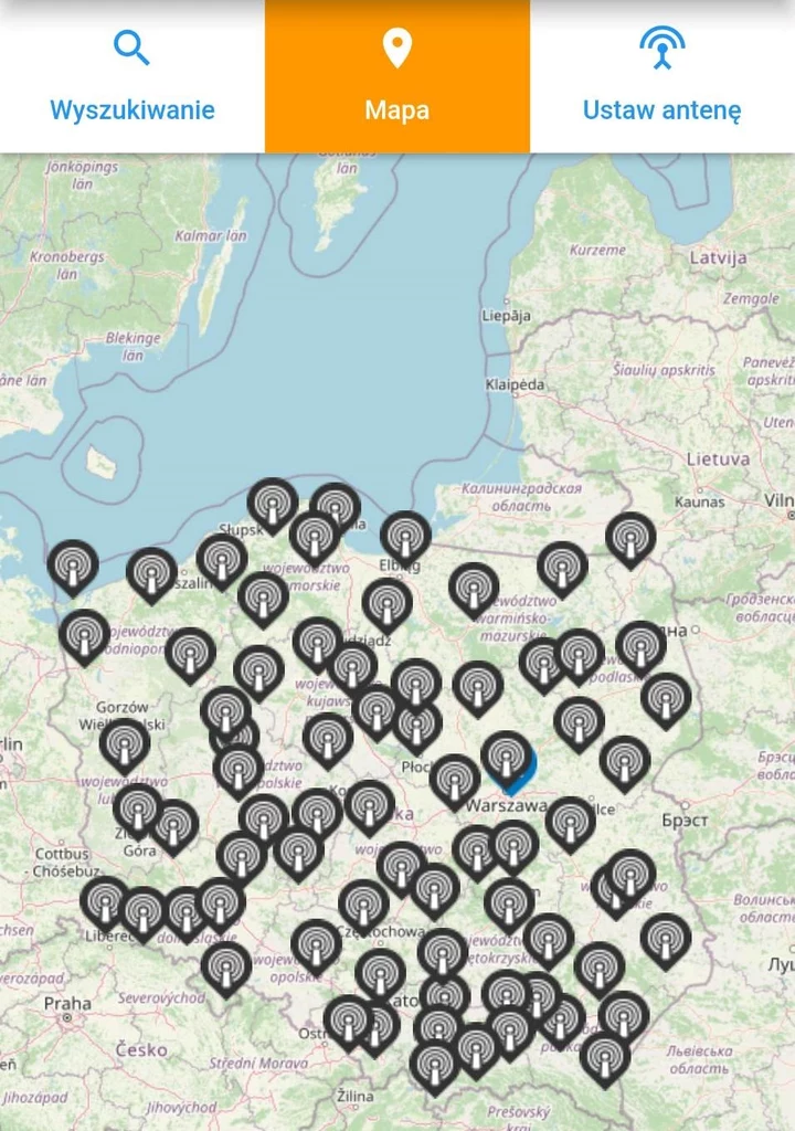 Mapa zasięgu telewizji naziemnej w Polsce. Lista nadajników DVB-T2