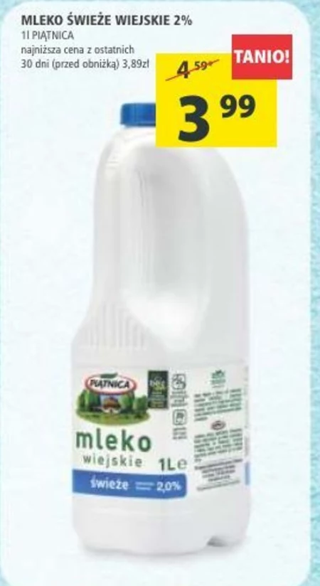 Piątnica Mleko wiejskie świeże 2,0% 1 l