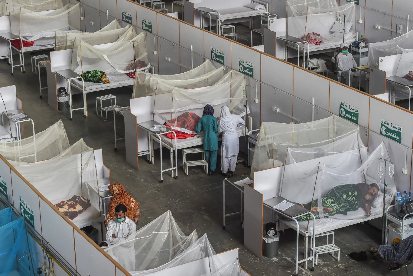 Pacjenci na prowizorycznym oddziale szpitala w Lahaur utworzonym po wybuchu epidemii dengi w październiku 2021 r. Pacjenci na prowizorycznym oddziale szpitala w Lahaur utworzonym po wybuchu epidemii dengi w październiku 2021 r.