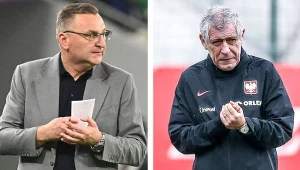 Czesław Michniewicz (z lewej) i jego następca na selekcjonerskim stanowisku Fernando Santos 
