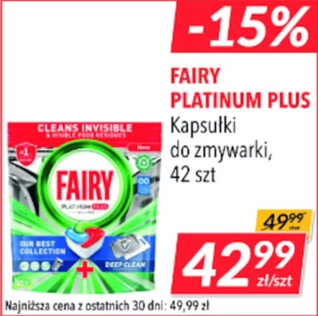 Fairy Platinum Plus Świeża ziołowa bryza Tabletki do zmywarki All In One, 42 tabletek