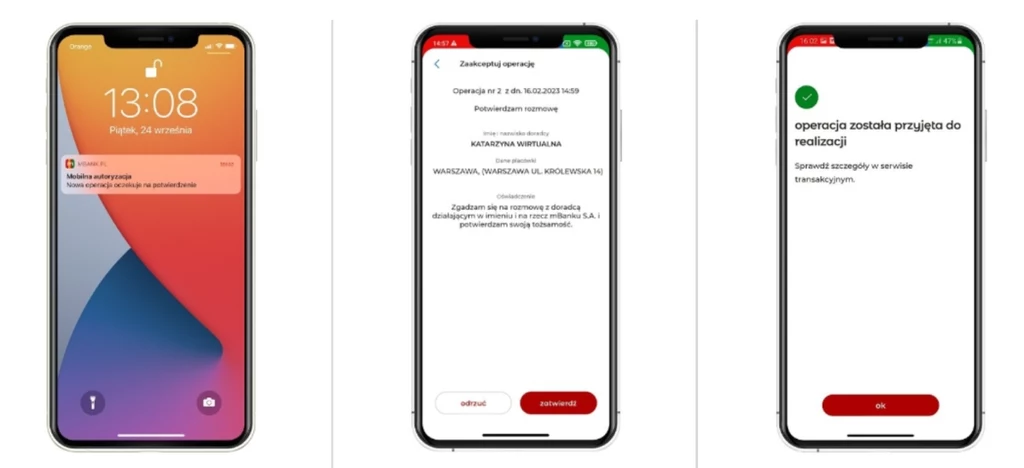 Potwierdzenie tożsamości klienta mBanku odbywa się w trzech krokach.
