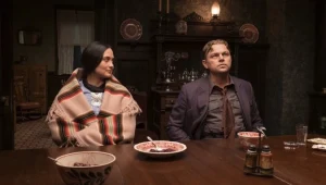 Lily Gladstone i Leonard DiCaprio w filmie "Killers of the Flower Moon"