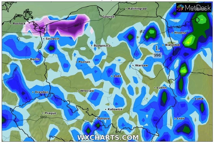 Po weekendzie temperatura znów spadnie (źródło mapy:wxcharst.com)