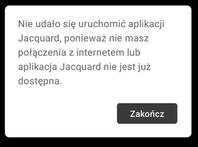 Komunikat po otwarciu aplikacji bez dostępu do sieci