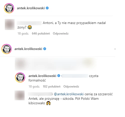 Antek Królikowski na Instagramie odpowiada na hejterskie komentarze