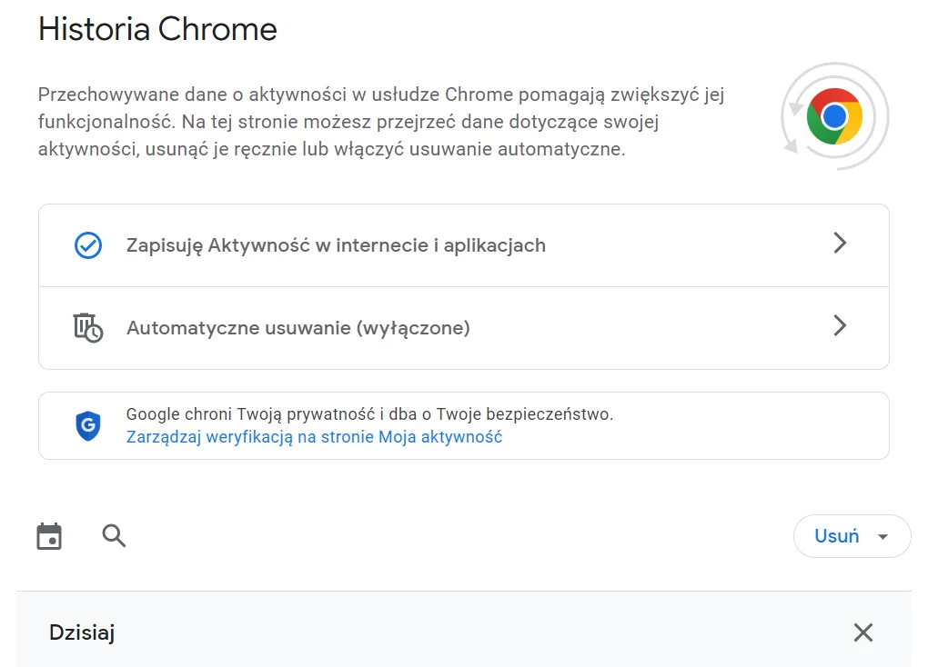Na stronie Moja Aktywność możesz usunąć wszystkie dane w Google.