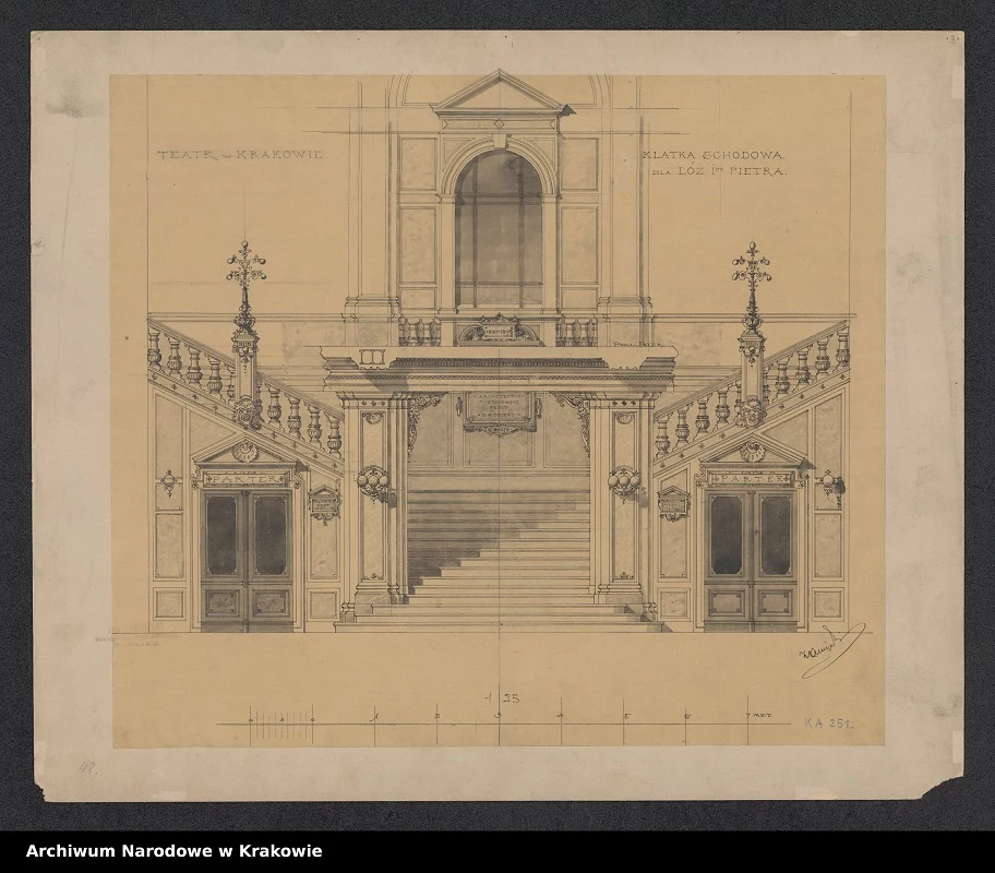 Teatr Słowackiego. Projekt Jana Zawiejskiego - widok klatki schodowej I piętra