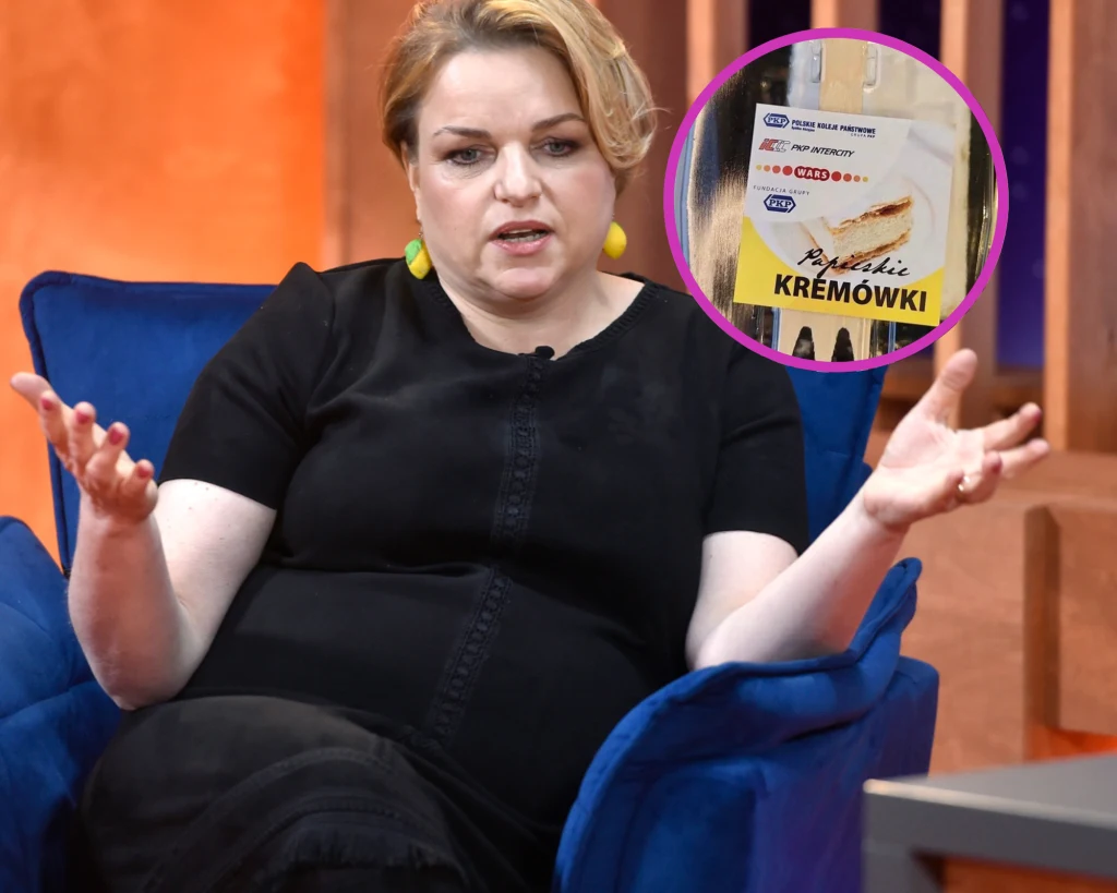Katarzyna Bosacka analizuje skład papieskich kremówek, które wręczano pasażerom PKP Intercity