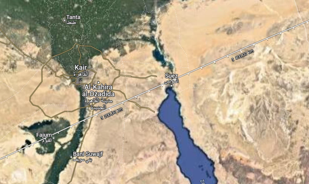 Trasa przebiega m.in. przez Suez omijając Zatokę Sueską