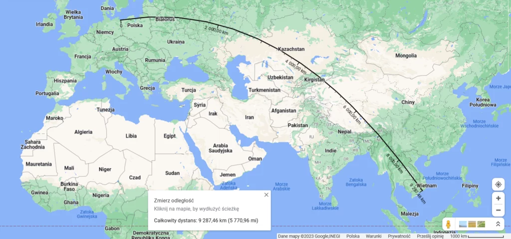 Najdłuższa trasa z Polski po linii prostej