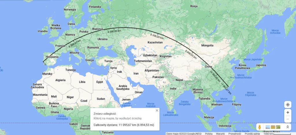 Najdłuższa trasa z Europy po linii prostej