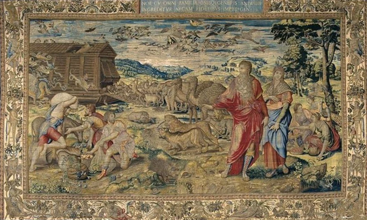 Jeden z wawelskich arrasów, zamówionych przez Zygmunta Augusta. Przedstawia biblijne wejście zwierząt na arkę