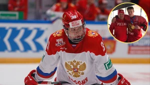 Matiej Miczkow z ojcem Andriejem Miczkowem (w kółeczku)