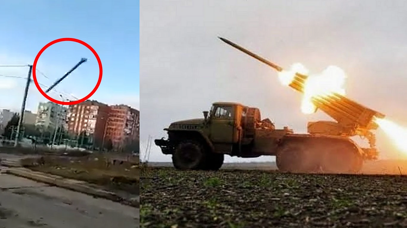 Rakieta z systemu BM-21 Grad spadła pod nogi ukraińskich żołnierzy Rakieta z systemu BM-21 Grad spadła pod nogi ukraińskich żołnierzy