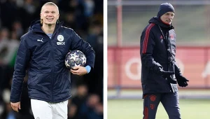 Erling Haaland (L) i trener Bayernu Monachium - Thomas Tuchel (P)