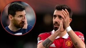 Bruno Fernandes i Lionel Messi (na małym zdj.)
