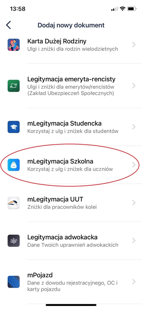 mLegitymacja uczniowska - jak dodać?