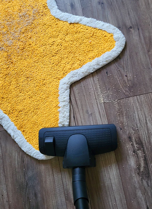Odkurzanie rozsypanej kaszy z dywanika dziecięcego i podłogi  odkurzaczem Bosch Serie 