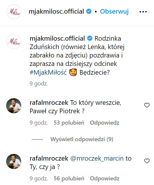 "M jak miłość" na Instagramie
