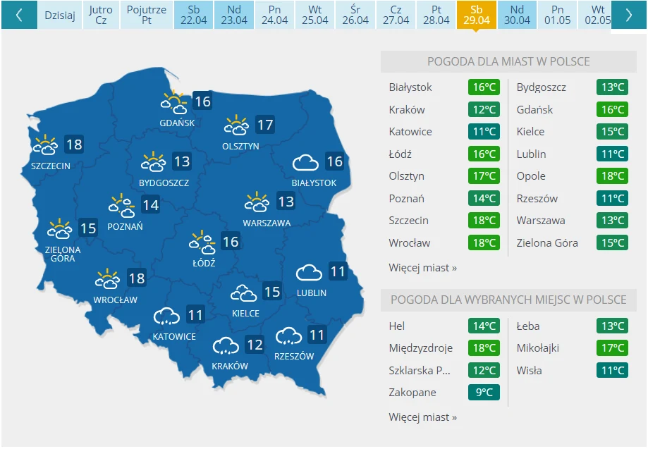 Pogoda na majówkę - sobota 29 kwietnia 2023