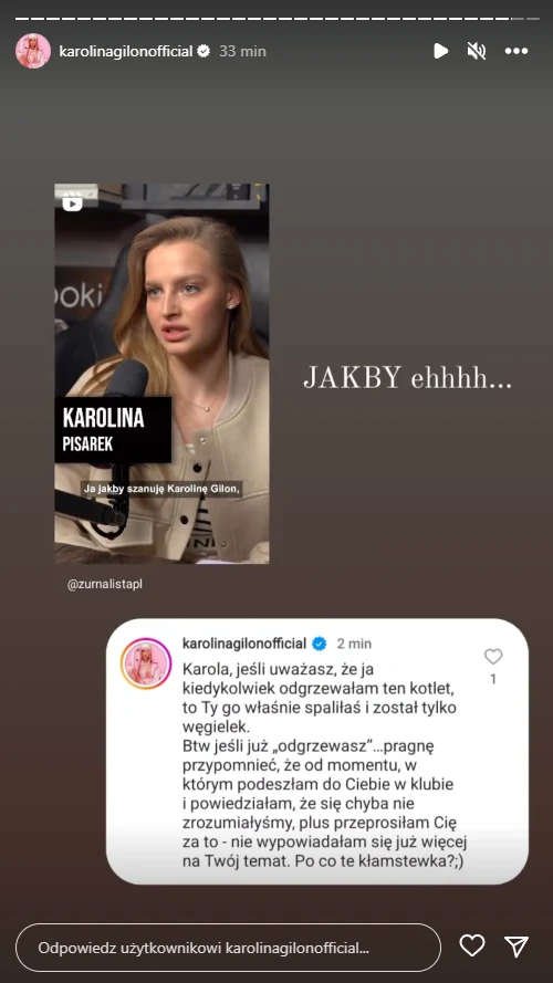 Karolina Gilon - Instastory Karolina Gilon - Instastory