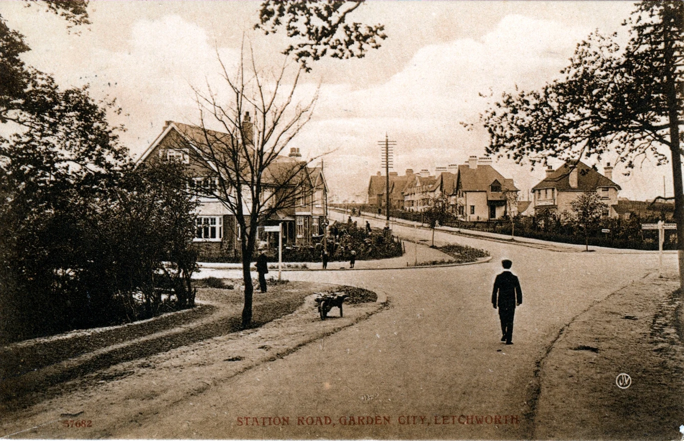 Pocztówka z miasta ogrodu Letchworth, 1908 rok