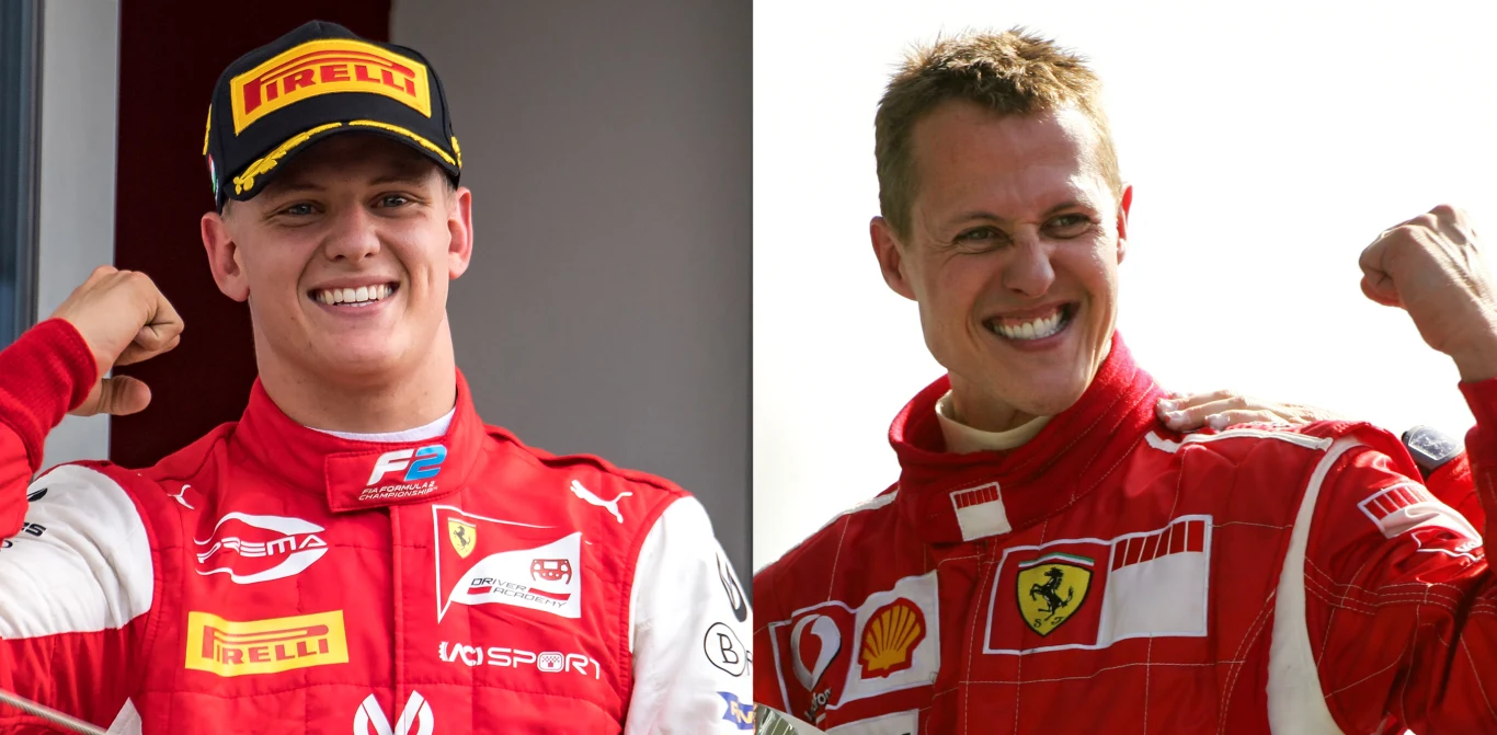 Michael Schumacher (z prawej), a obok jego syn Mick
