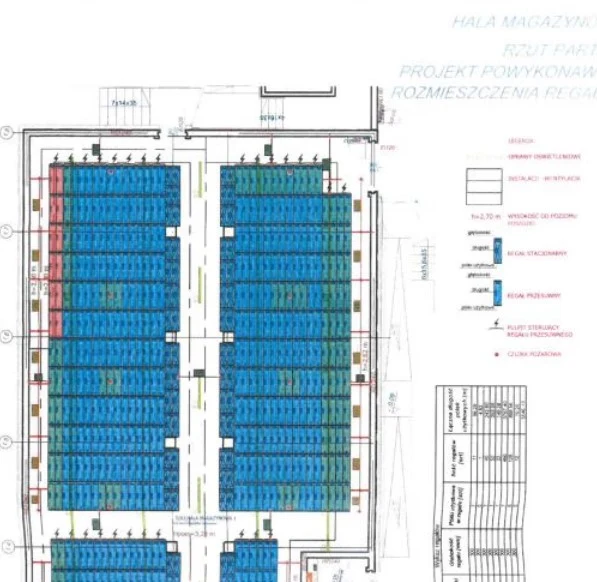 Fragment dokumentu dotyczący rozmieszczenia regałów 