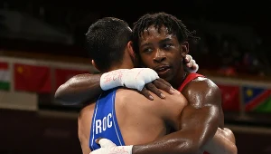 Amerykanin Daniel Webster Davis i Rosjanin Gabil Mamedow podczas igrzysk w Tokio 