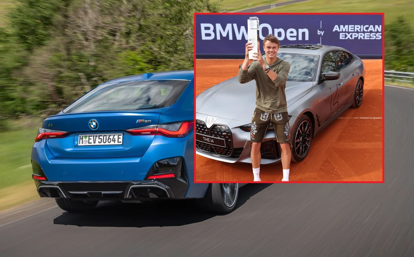 Duński tenisista wygrał BMW i4 M50, ale nie może nim jeździć. Duński tenisista wygrał BMW i4 M50, ale nie może nim jeździć.
