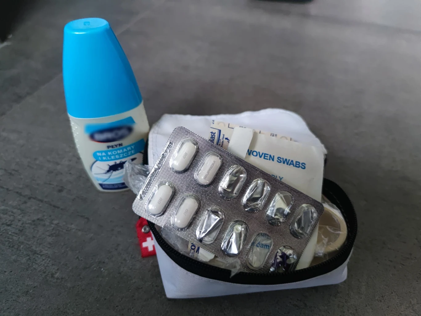 apteczka, spray na komary i kleszcze, leki przeciwbólowe to podstawowe wyposażenie motocyklisty