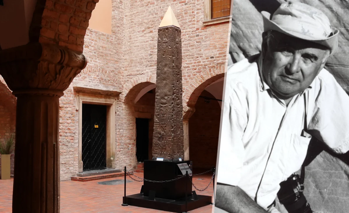 Obelisk Ramzesa II w Poznaniu (fot. K. Zisopulu) i profesor Lech Krzyżaniak Obelisk Ramzesa II w Poznaniu (fot. K. Zisopulu) i profesor Lech Krzyżaniak
