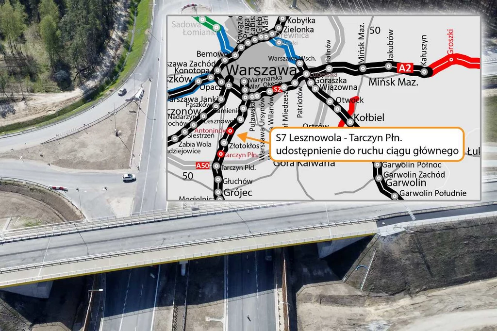 Prace na odcinku Lesznowola - Tarczyn Płn. nie zostały jeszcze zakończone, ale trasę udostępniono już kierowcom