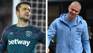 Łukasz Fabiański (L) i Erling Haaland (P) 