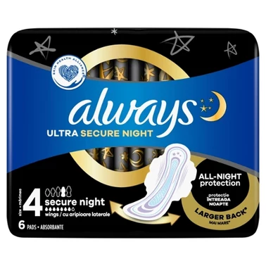 Always Ultra Podpaski Secure Night (rozmiar 4) ze skrzydełkami x6 - 2