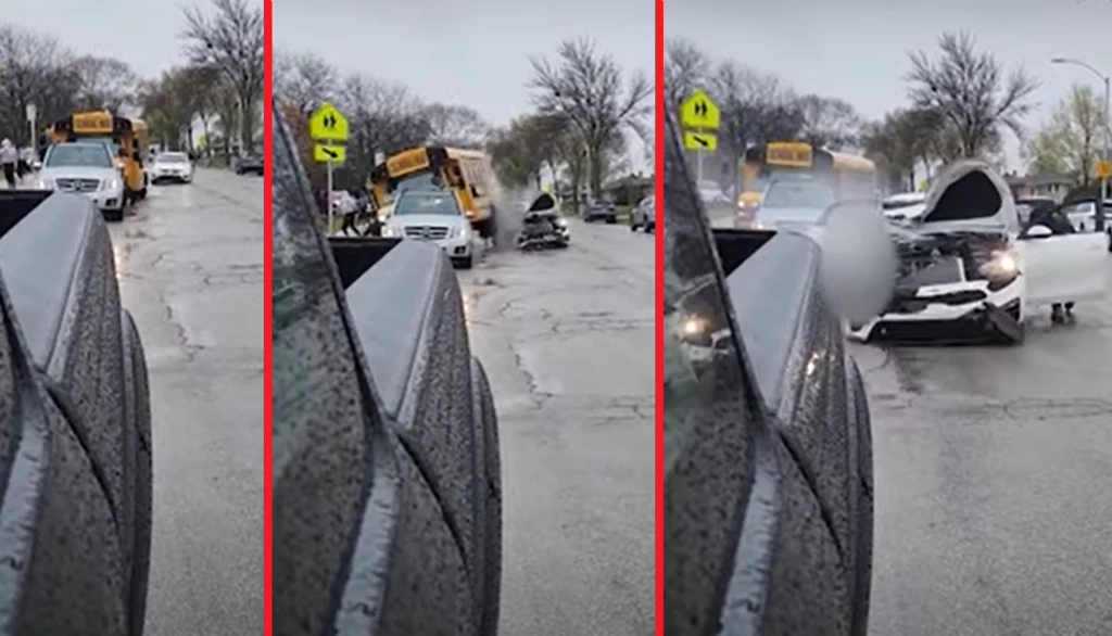 Podróżujący kradzioną Kią uderzyli w autobus szkolny. Dwóch nastolatków trafiło do szpitala.